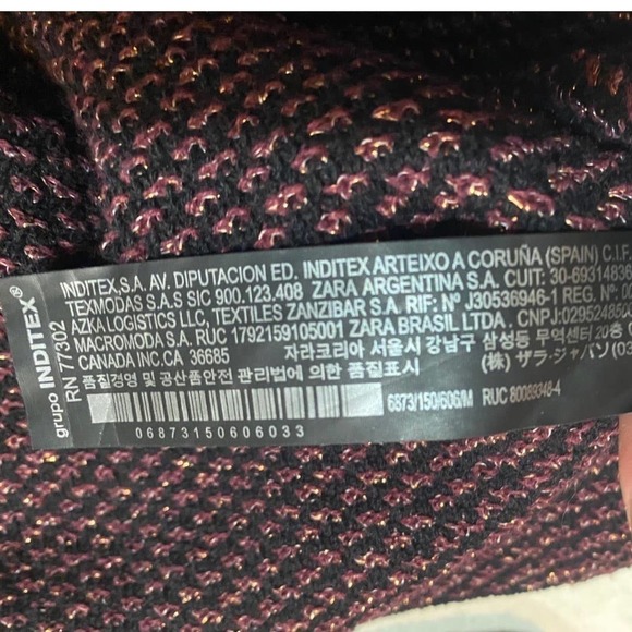 Zara Knit Sheath Dress Metallic Long Sleeves Crew Neck  Black Maroon Gold Medium - Picture 8 of 8